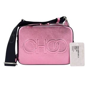 Jimmy Choo Metallic Pink Crossbody Bag with Black Strap